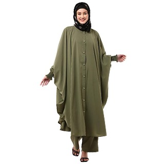 Modest Co-Ord set- Jade green color Loose fit front open matching set